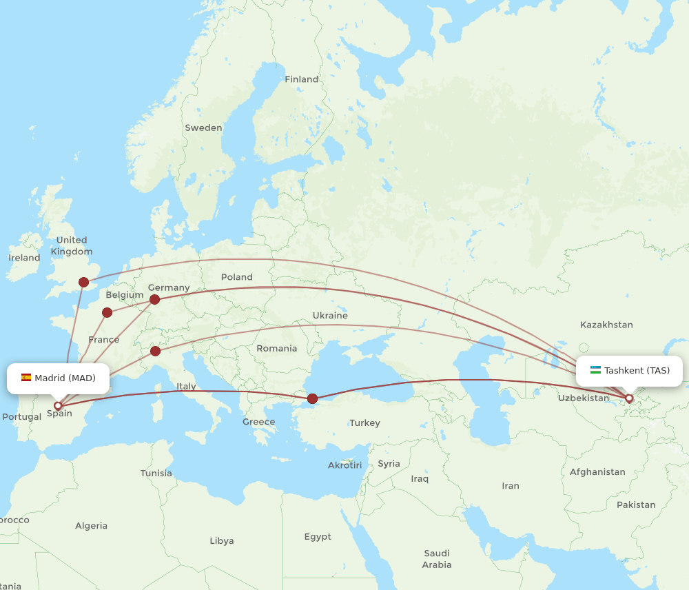 TAS to MAD flights and routes map