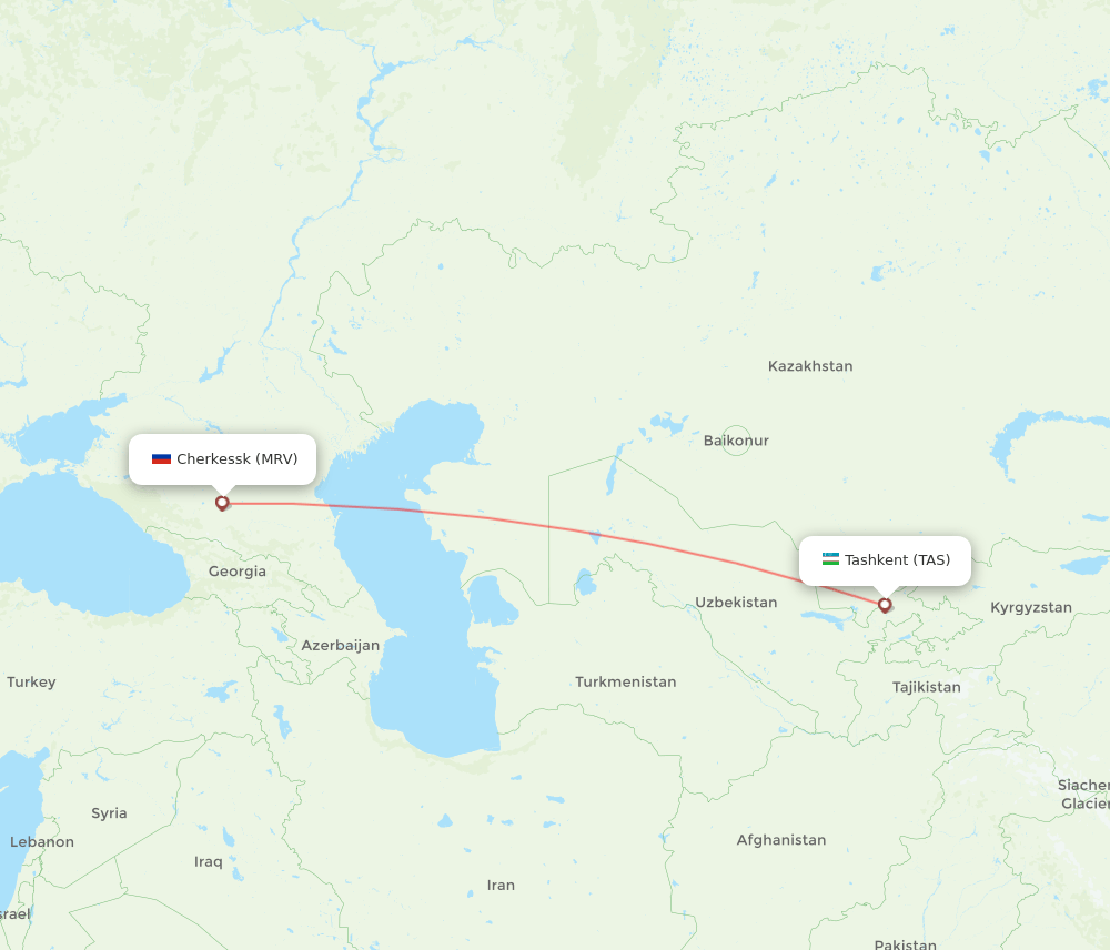 Tashkent - Mineralnye Vody route map and flight paths