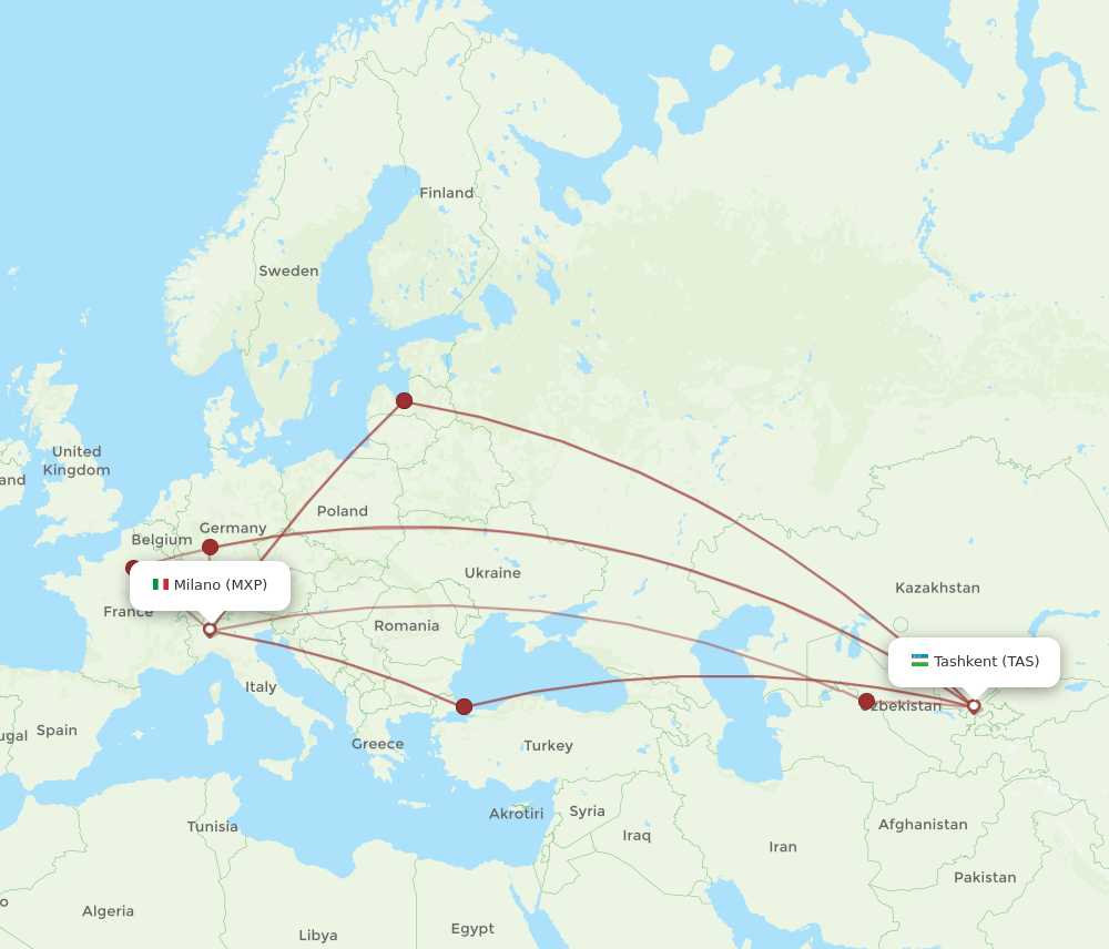TAS to MXP flights and routes map