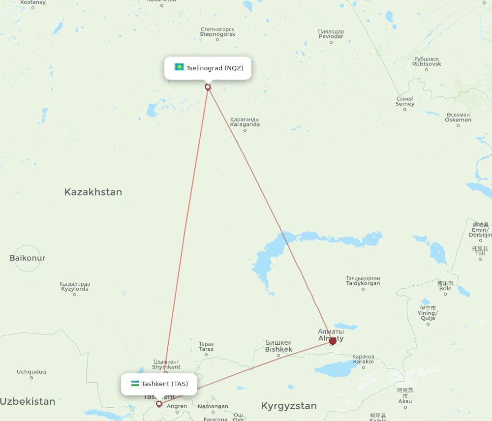 TAS to NQZ flights and routes map