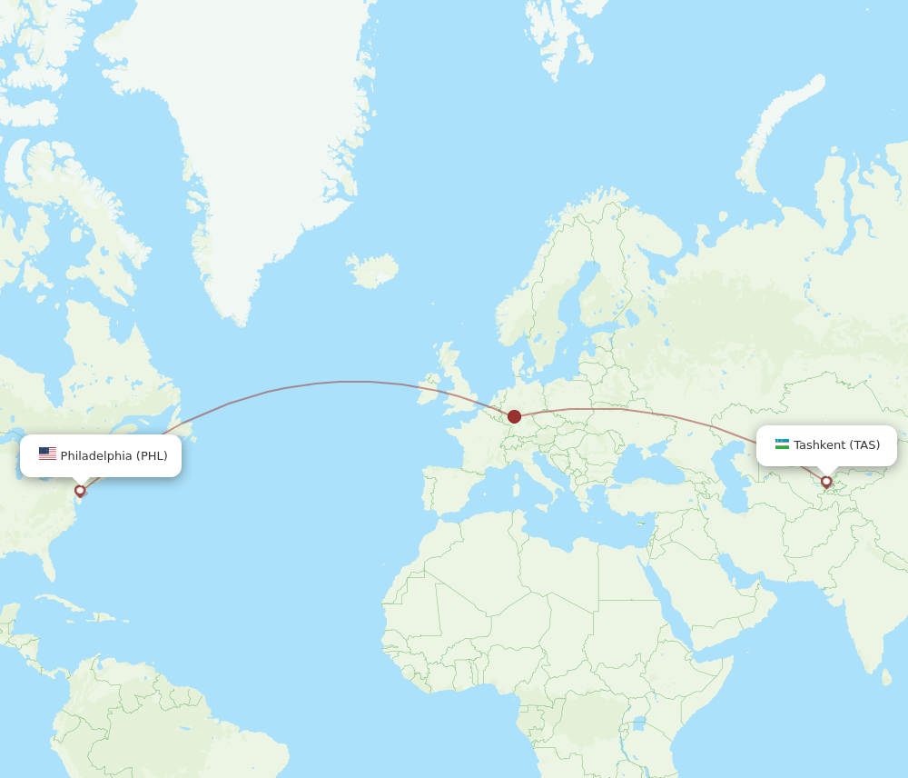 TAS-PHL flight routes
