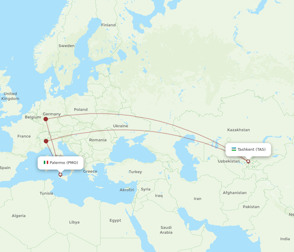 TAS to PMO flights and routes map