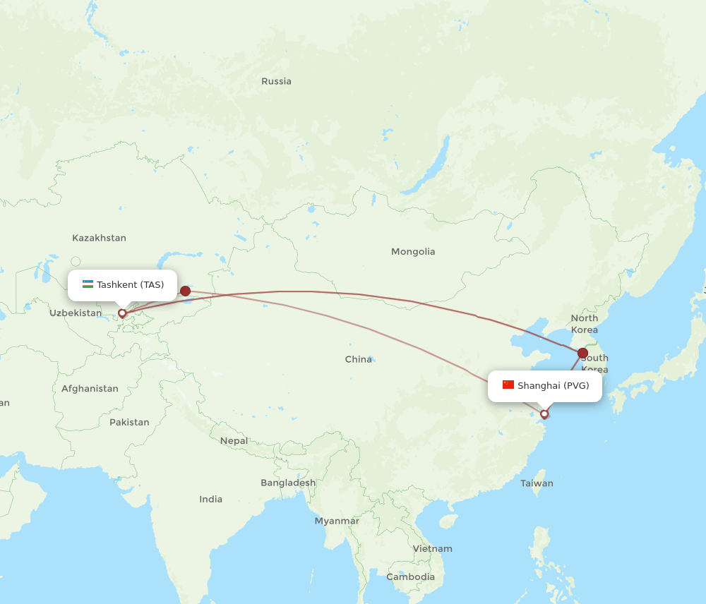 TAS-PVG flight routes