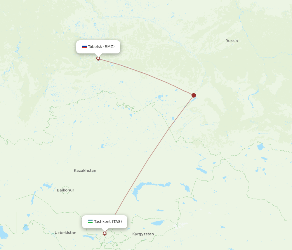 Tashkent - Tobolsk route map and flight paths