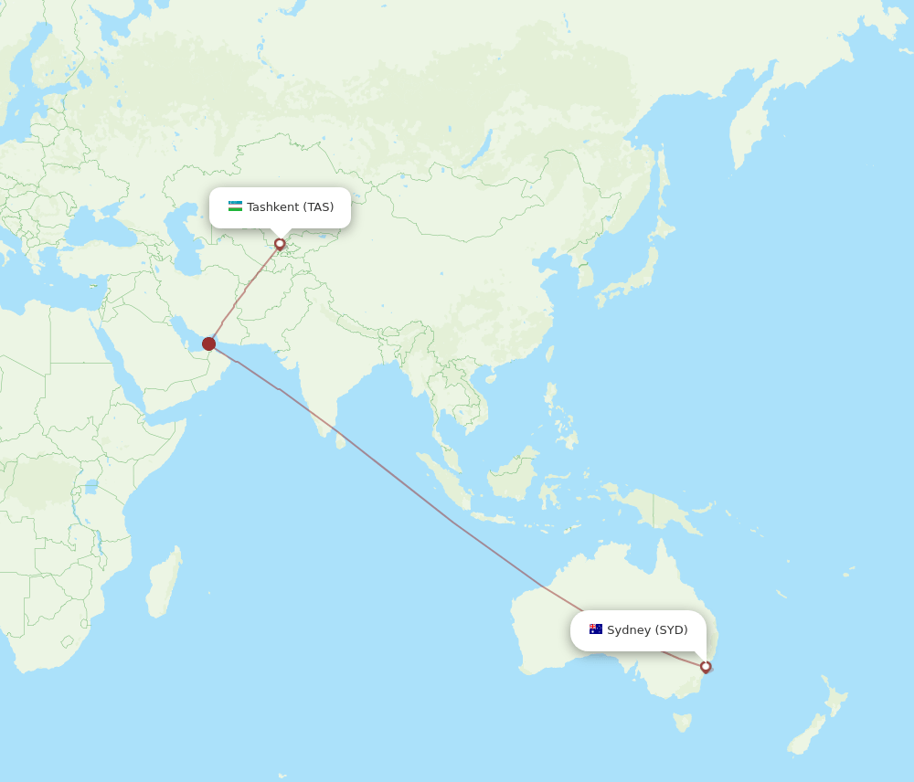 TAS-SYD flight routes