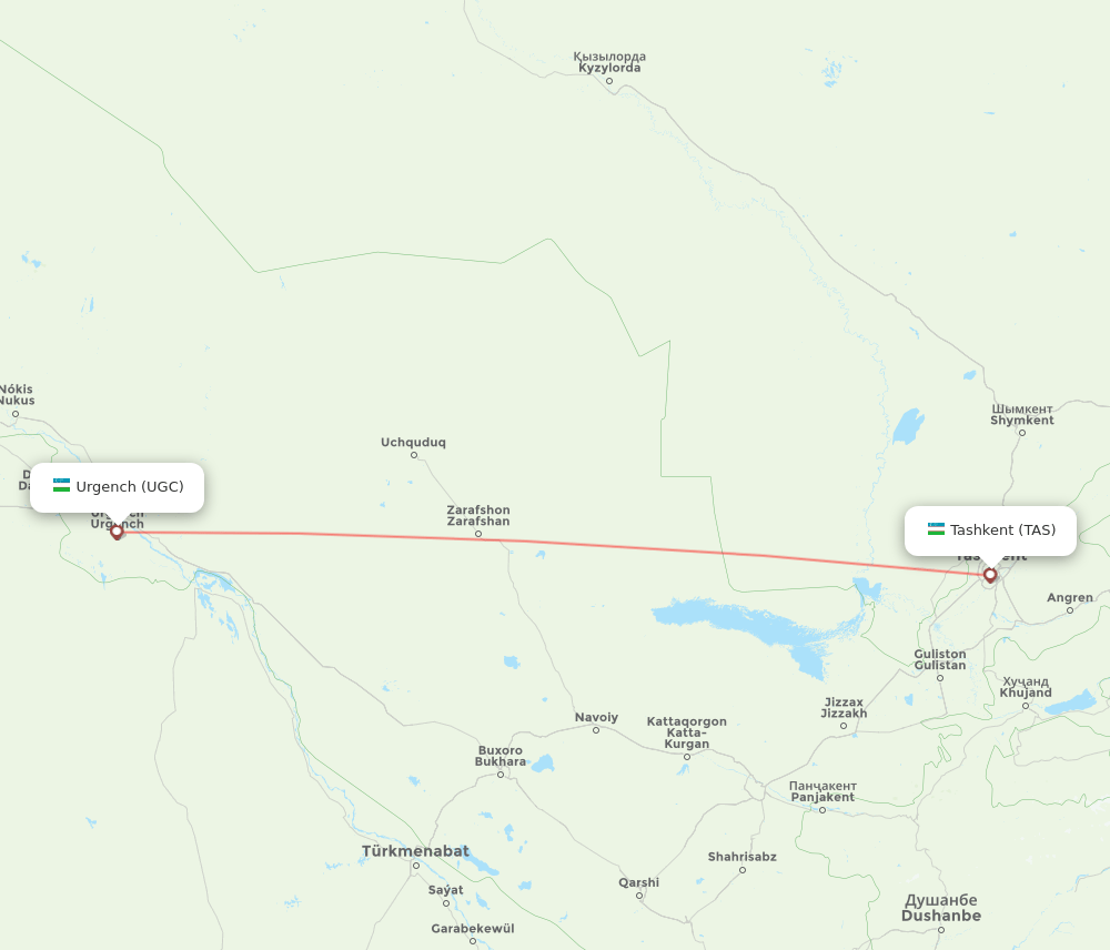 TAS to UGC flights and routes map