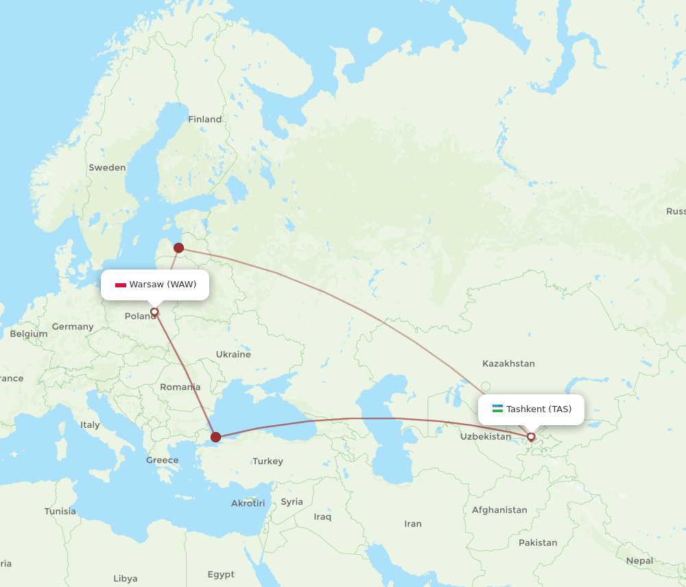 TAS-WAW flight routes