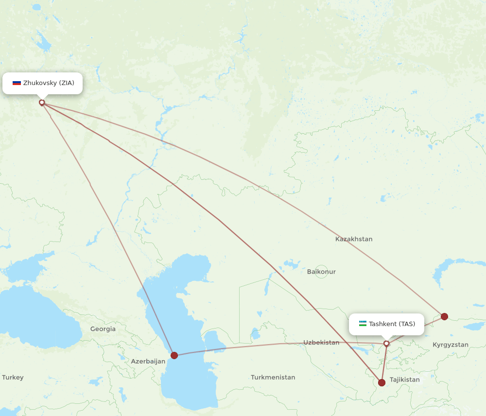 Tashkent - Zhukovsky route map and flight paths