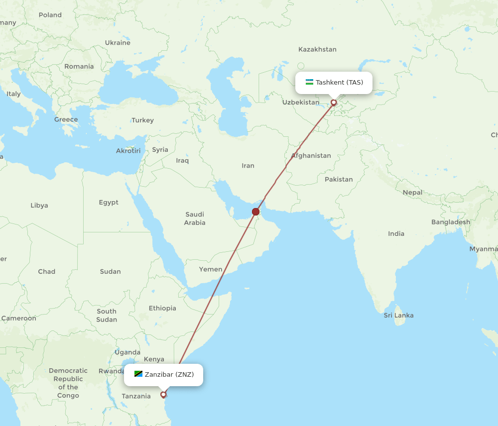 TAS-ZNZ flight routes