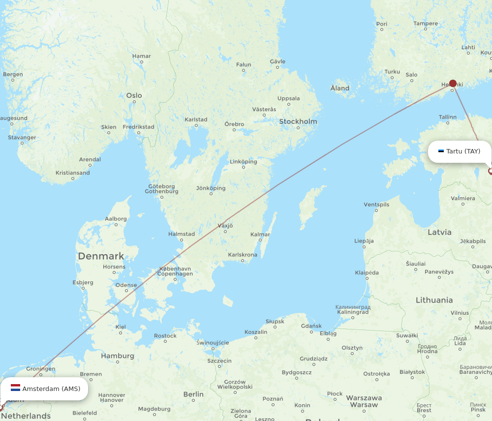 TAY to AMS flights and routes map