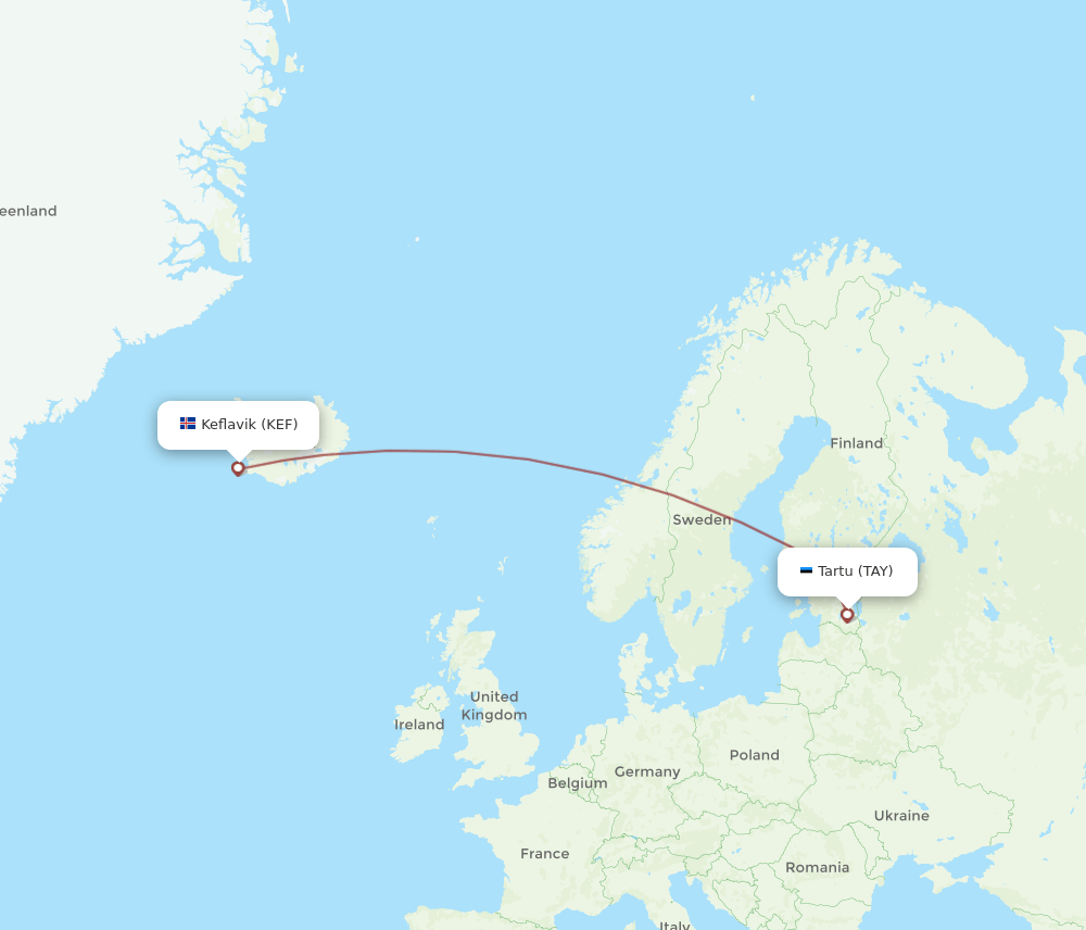 Reykjavik - Tartu route map and flight paths