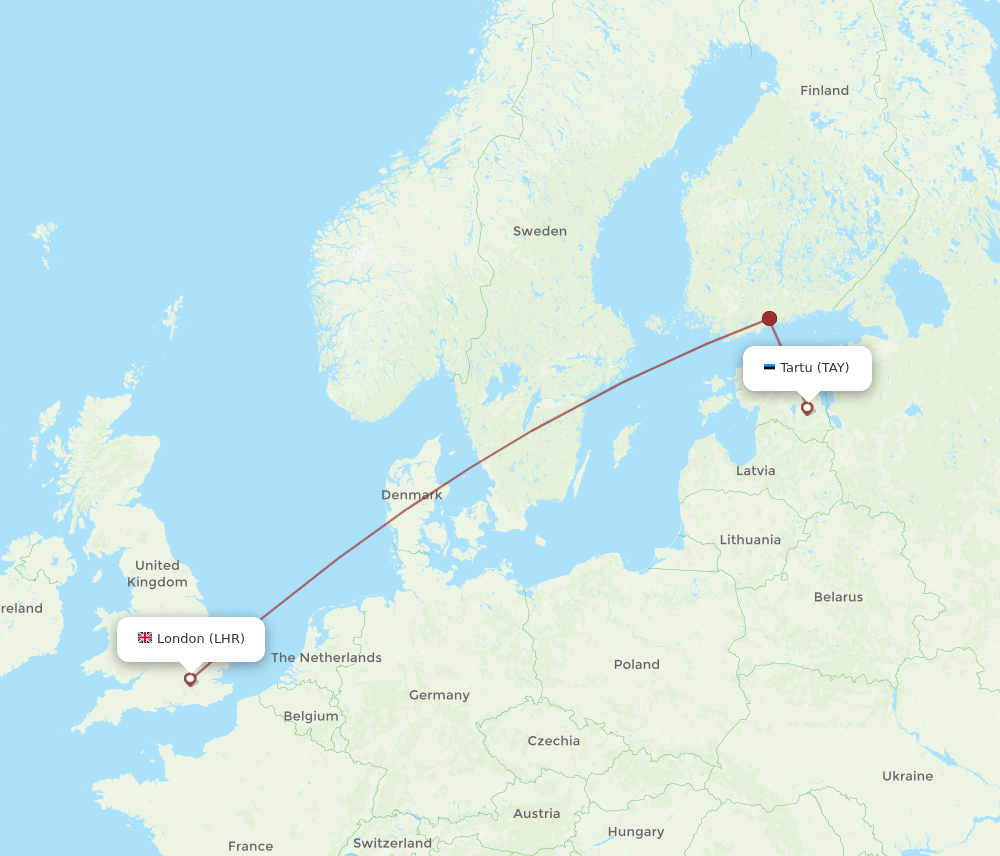 London - Tartu route map and flight paths