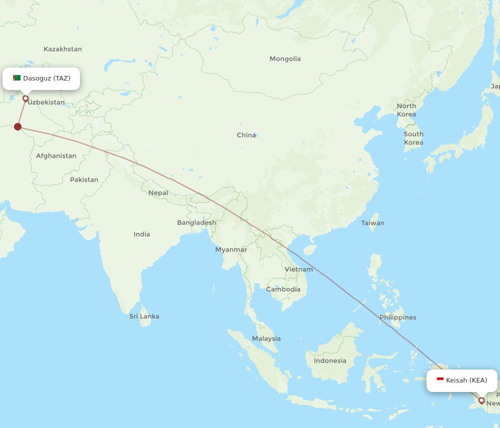 TAZ to KEA flights and routes map