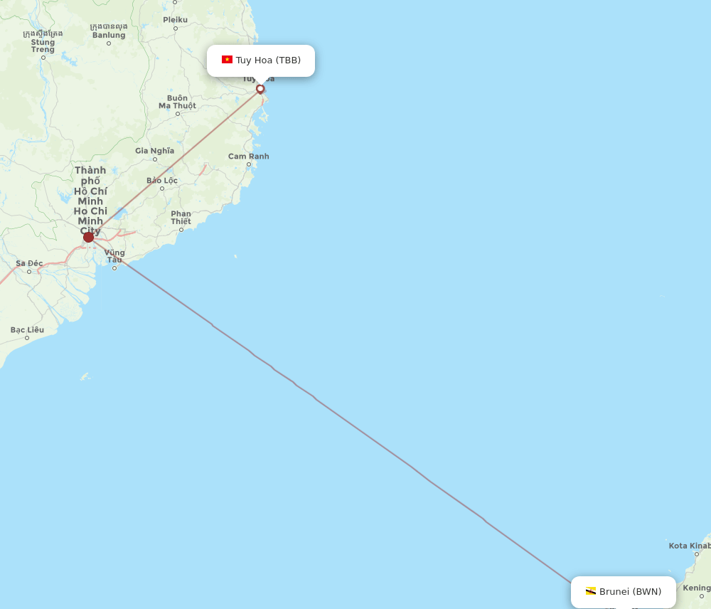 Bandar Seri Begawan - Tuy Hoa route map and flight paths