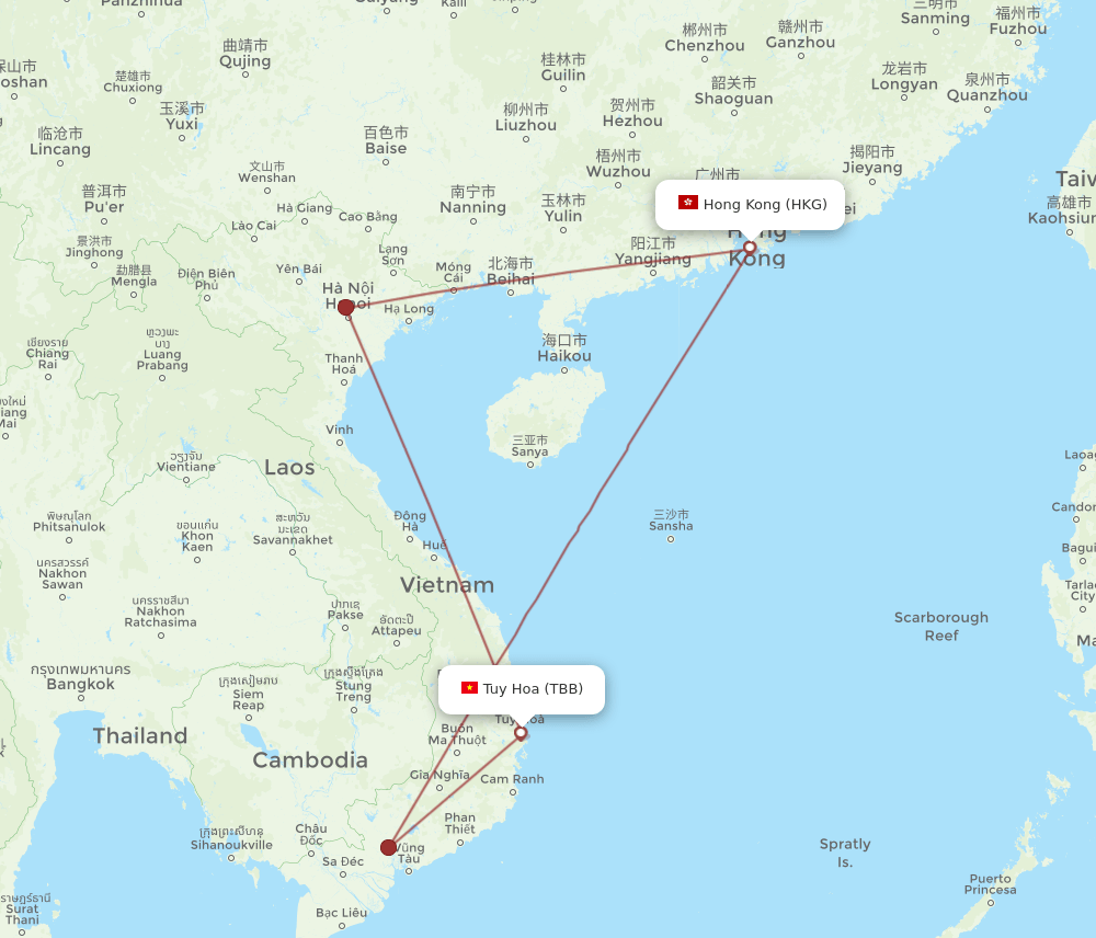 TBB-HKG flight routes
