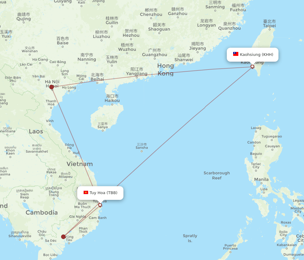 TBB-KHH flight routes