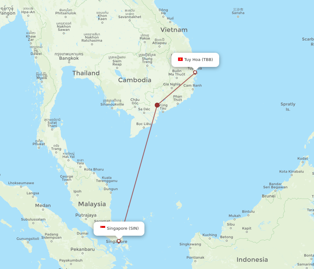 TBB to SIN flights and routes map