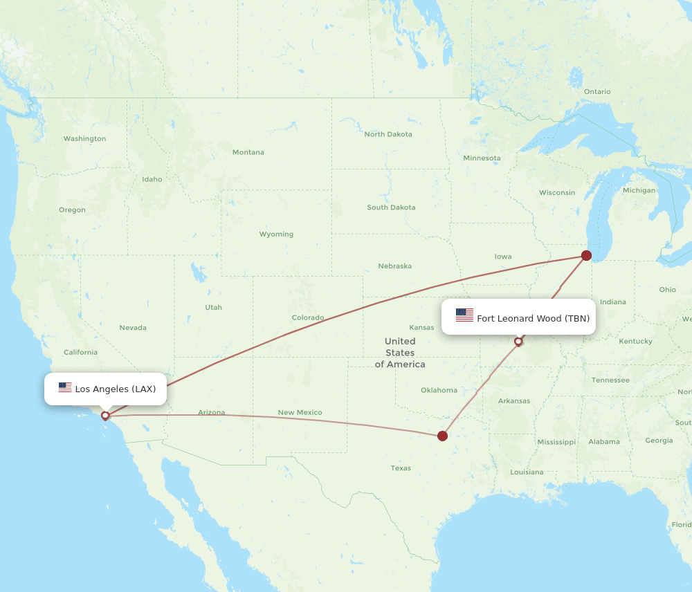 TBN to LAX flights and routes map