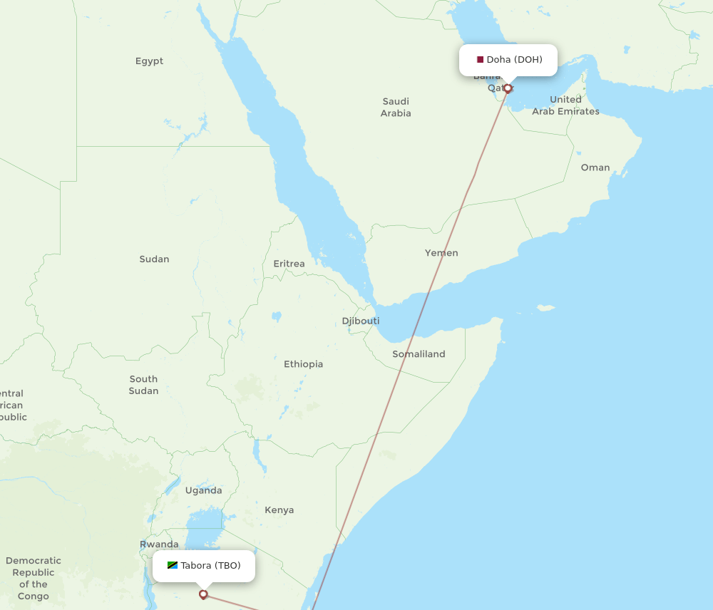 TBO to DOH flights and routes map