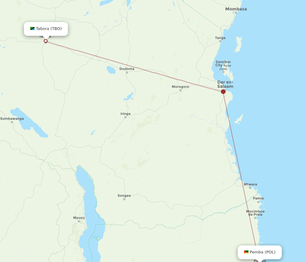 TBO to POL flights and routes map