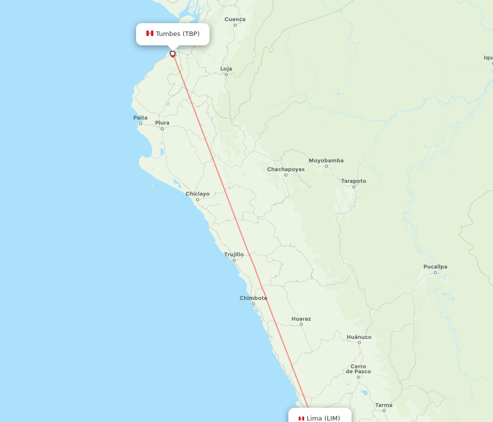 Tumbes - Lima route map and flight paths