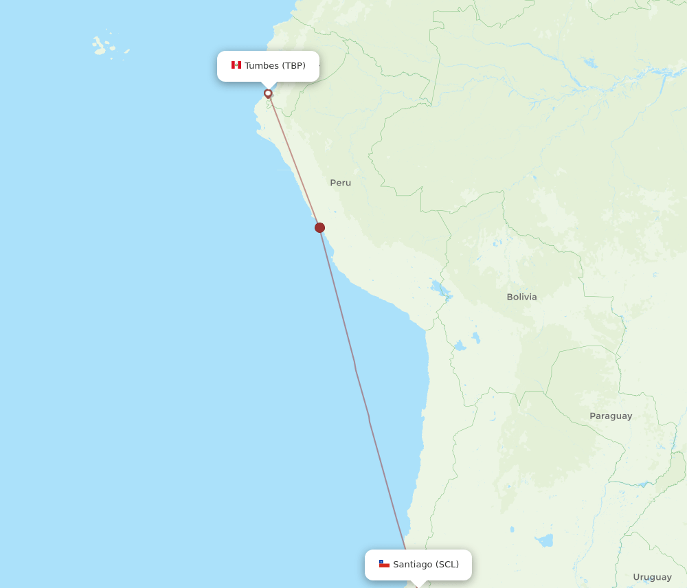 TBP to SCL flights and routes map