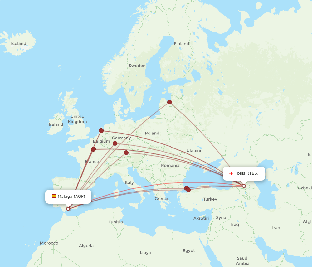 TBS to AGP flights and routes map