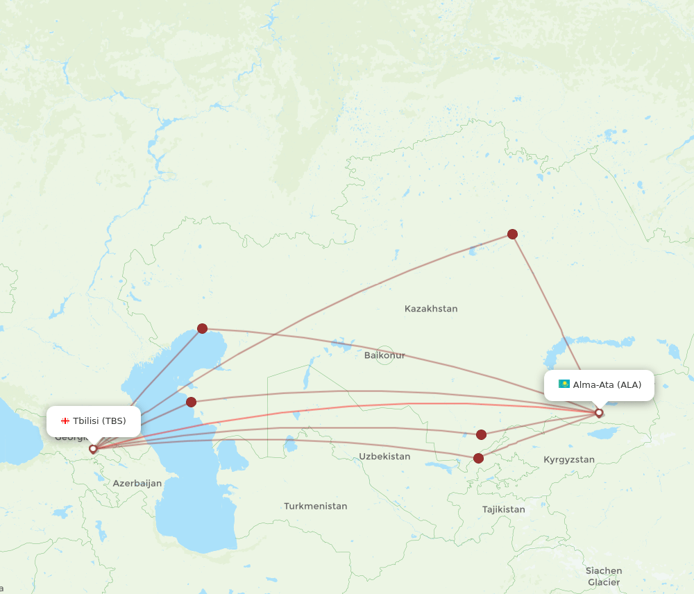 TBS to ALA flights and routes map