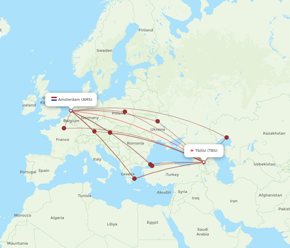 TBS to AMS flights and routes map