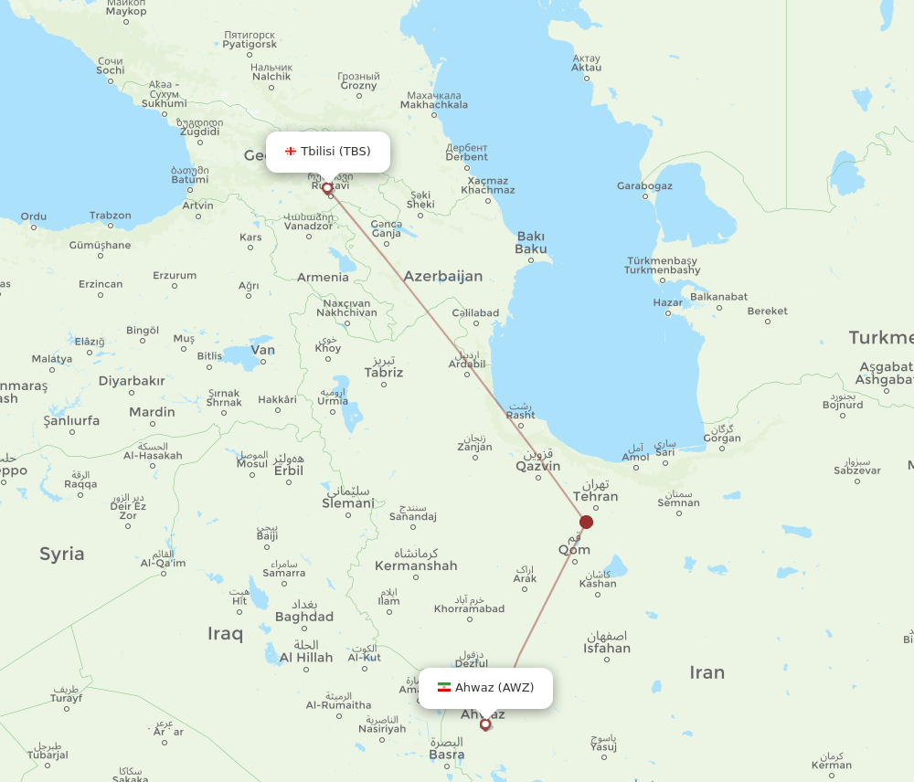 TBS to AWZ flights and routes map