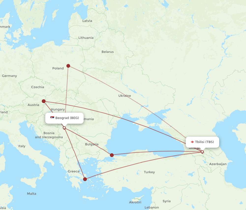 TBS-BEG flight routes