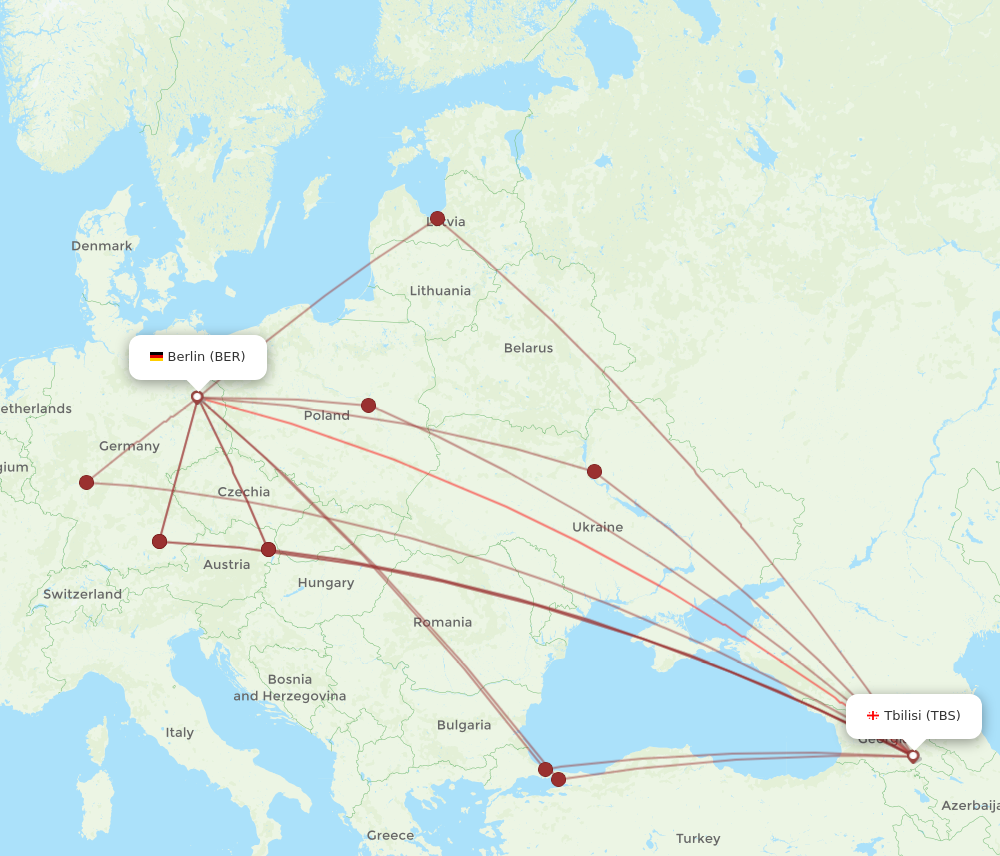 TBS to BER flights and routes map