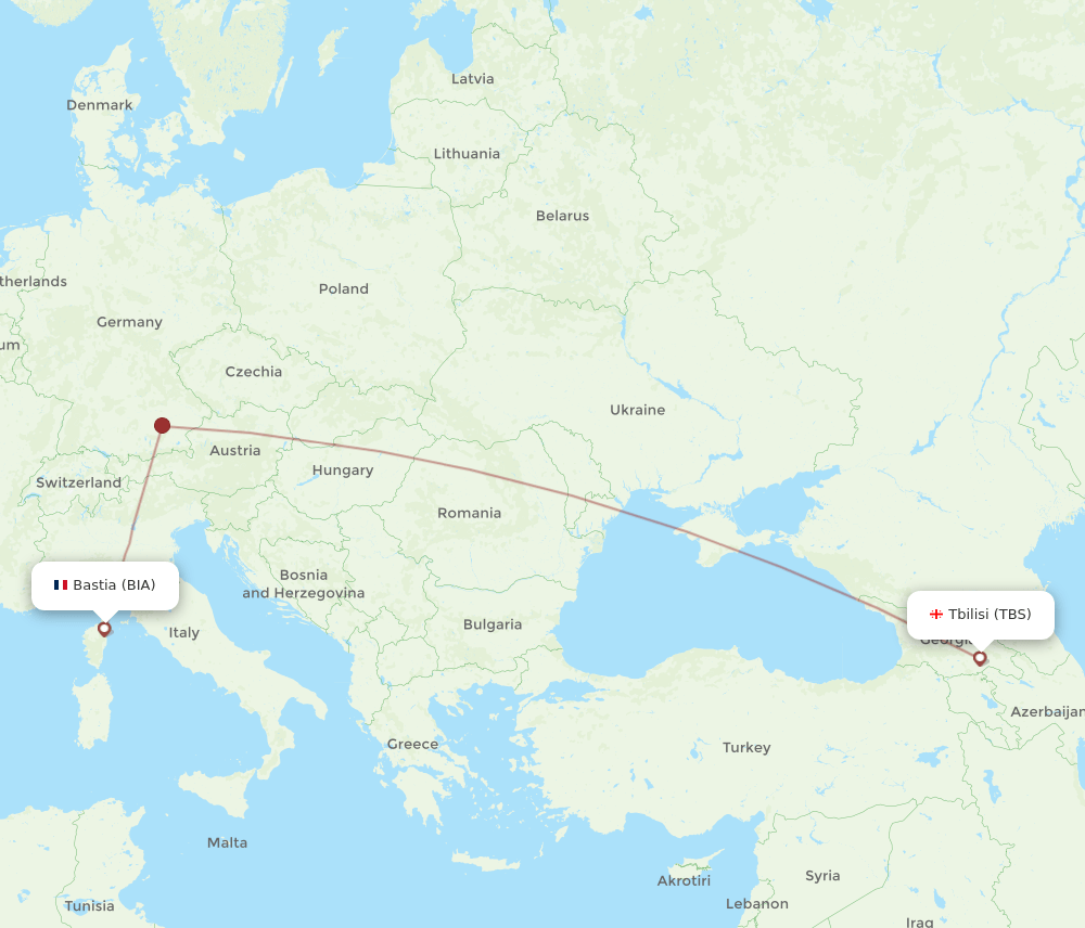 TBS to BIA flights and routes map