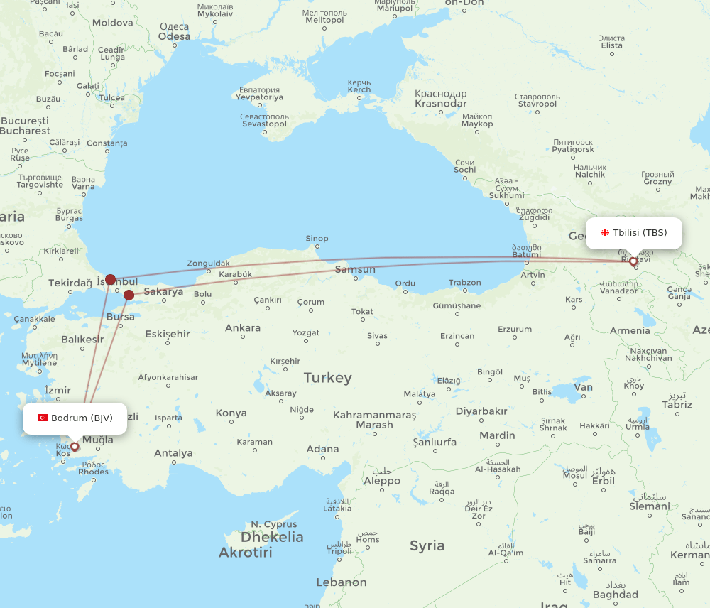 TBS to BJV flights and routes map