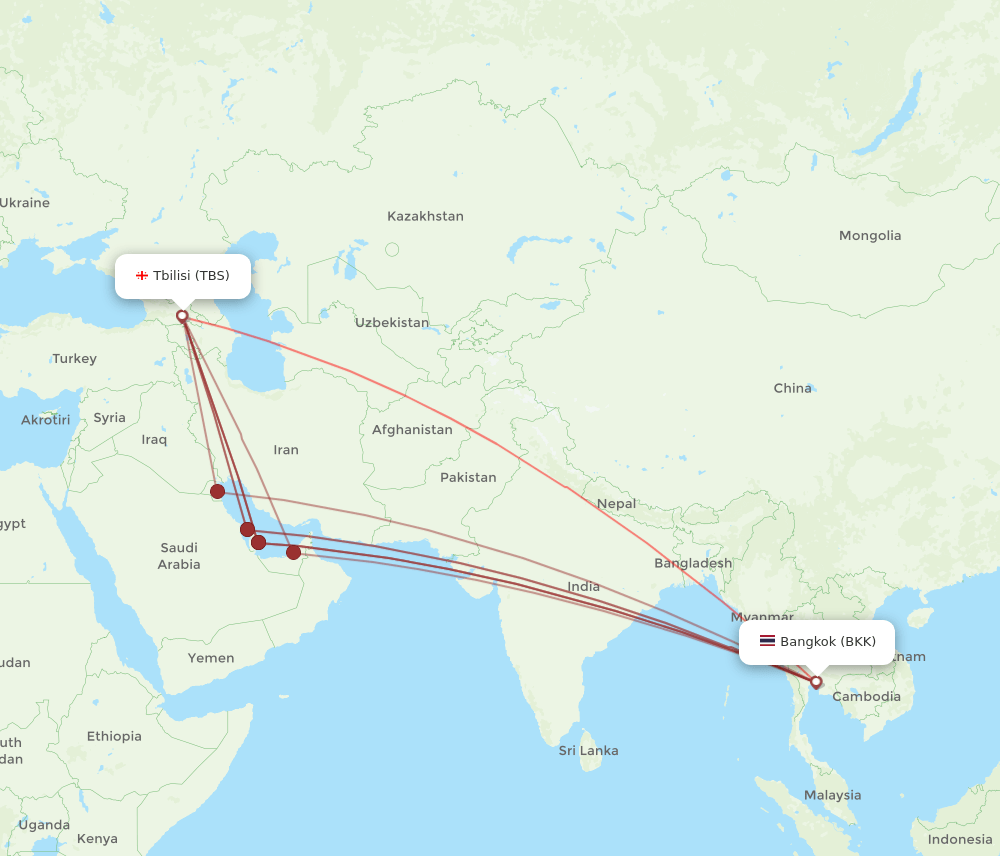 TBS-BKK flight routes