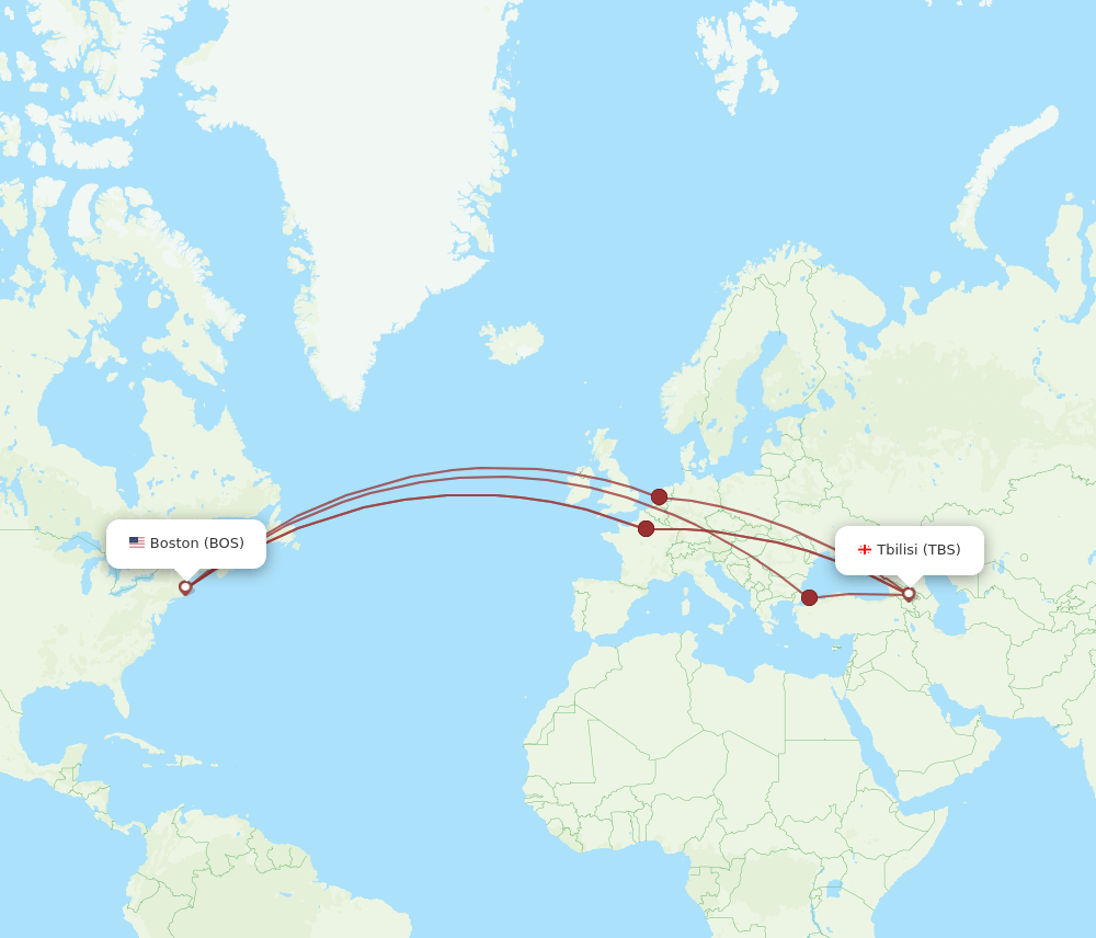 TBS to BOS flights and routes map