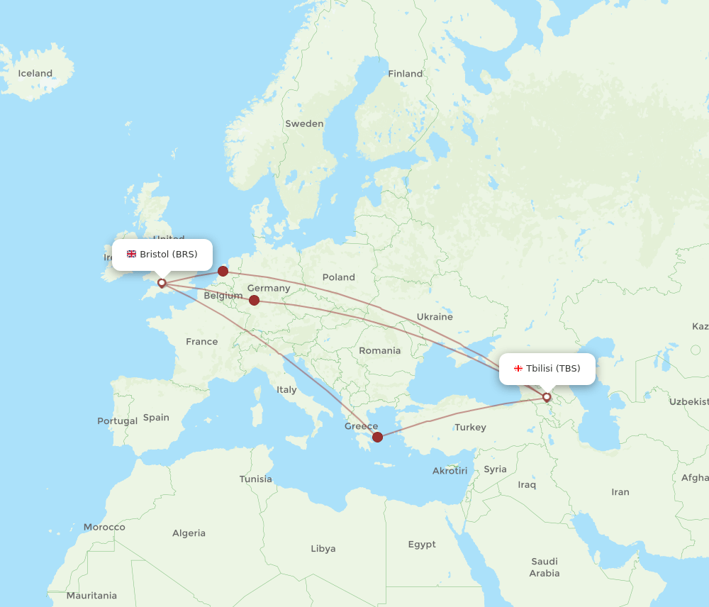 TBS-BRS flight routes