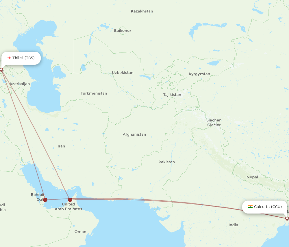 TBS to CCU flights and routes map