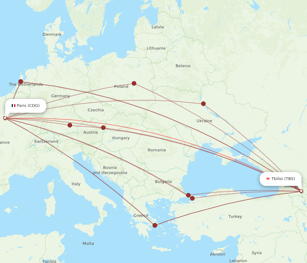 TBS-CDG flight routes
