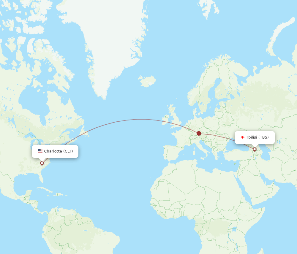 Charlotte - Tbilisi route map and flight paths