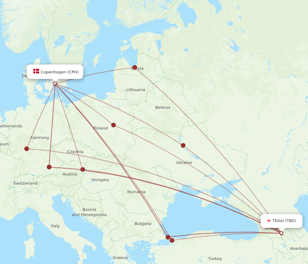 TBS-CPH flight routes