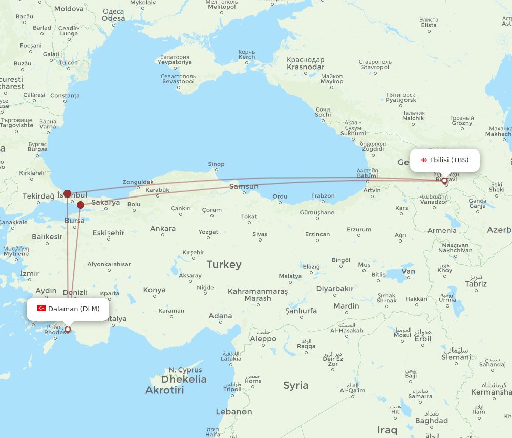 TBS to DLM flights and routes map