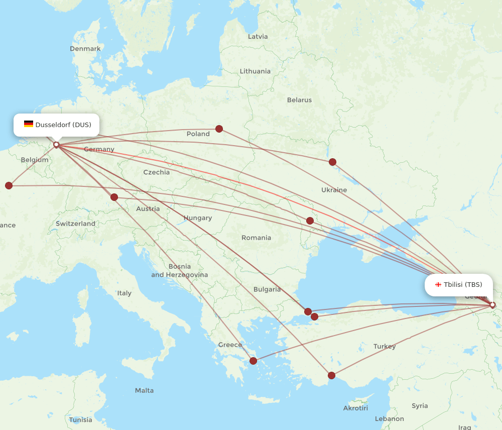 TBS-DUS flight routes