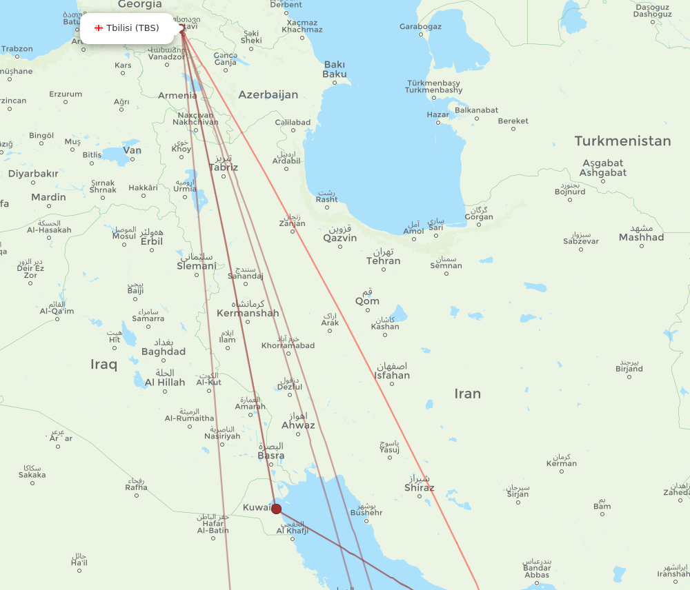 TBS to DXB flights and routes map