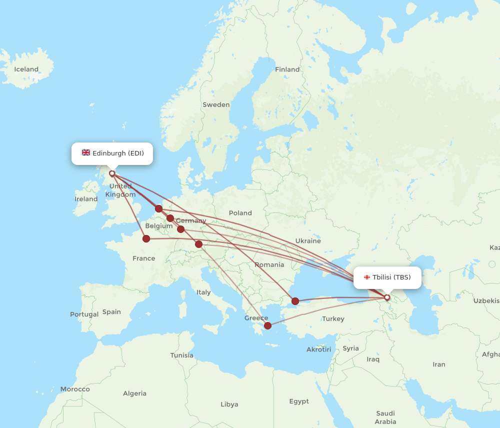 TBS to EDI flights and routes map
