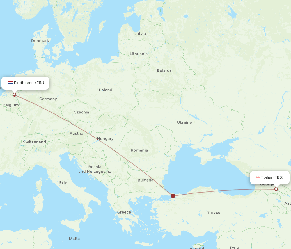TBS to EIN flights and routes map