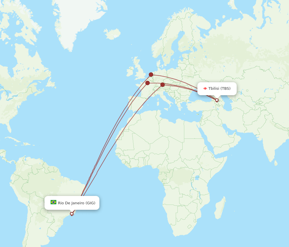 TBS to GIG flights and routes map