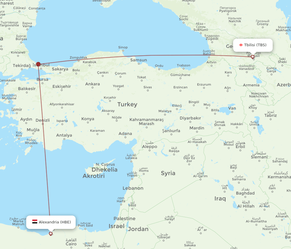 TBS to HBE flights and routes map