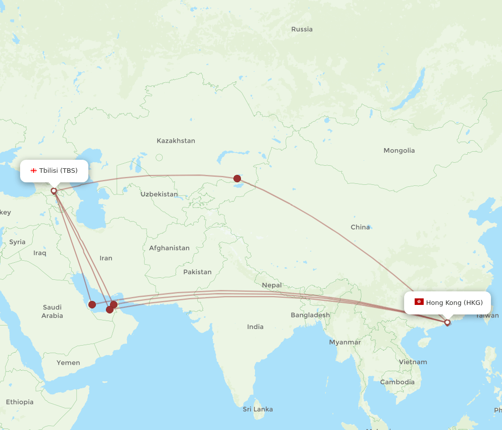 HKG to TBS flights and routes map