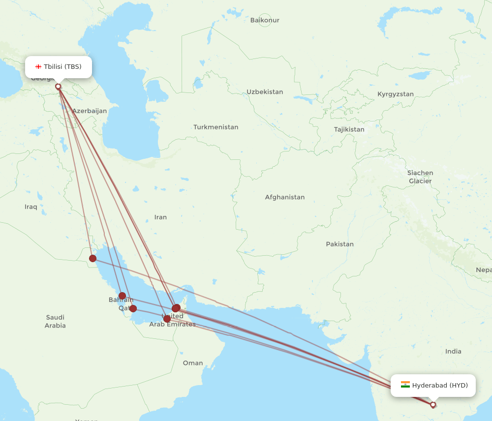 TBS to HYD flights and routes map